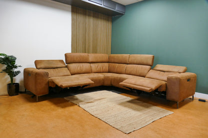 Refurbished Hoekbank Cognac Elektrisch Verstelbaar