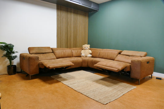 Refurbished Hoekbank Cognac Elektrisch Verstelbaar