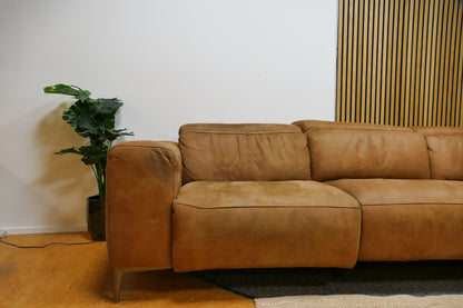Refurbished Hoekbank Cognac Elektrisch Verstelbaar