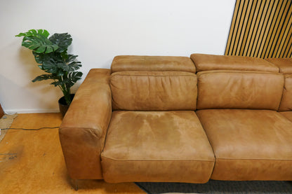 Refurbished Hoekbank Cognac Elektrisch Verstelbaar