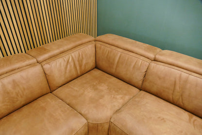 Refurbished Hoekbank Cognac Elektrisch Verstelbaar