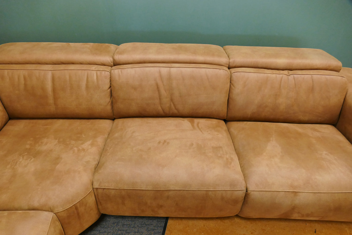 Refurbished Hoekbank Cognac Elektrisch Verstelbaar