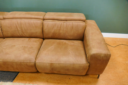 Refurbished Hoekbank Cognac Elektrisch Verstelbaar