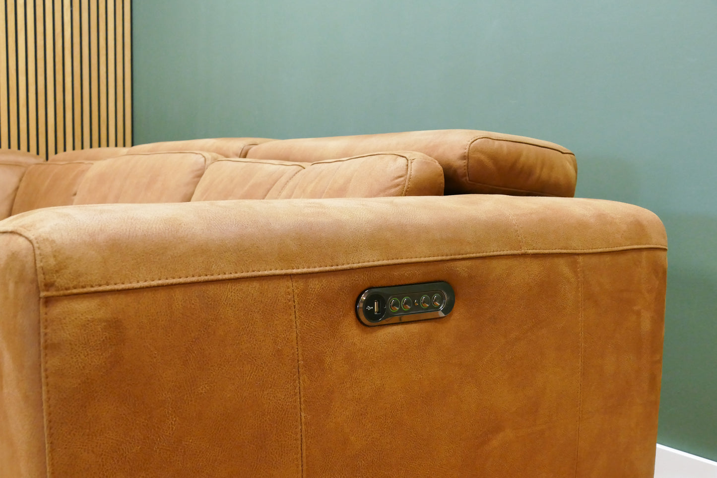 Refurbished Hoekbank Cognac Elektrisch Verstelbaar