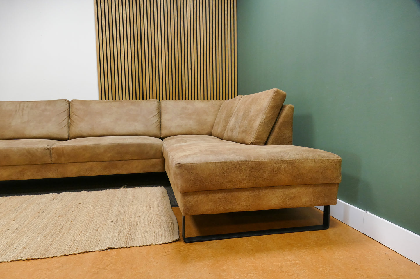 Refurbished Moderne Hoekbank Cognac / Camel Microvezel