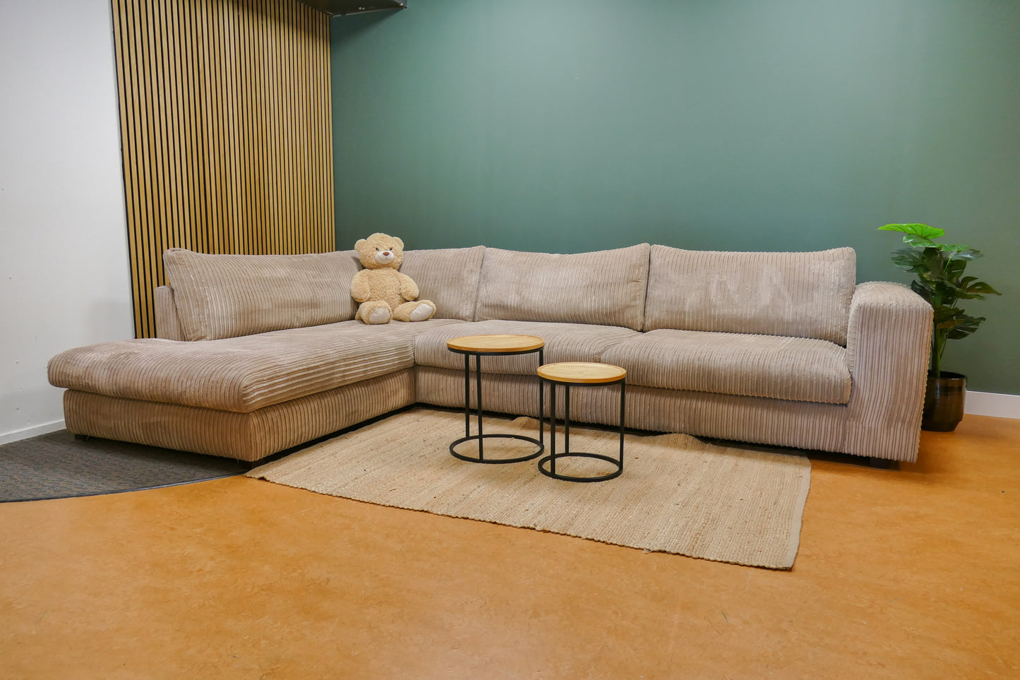 Refurbished Hoekbank Ribstof Beige/Bruin