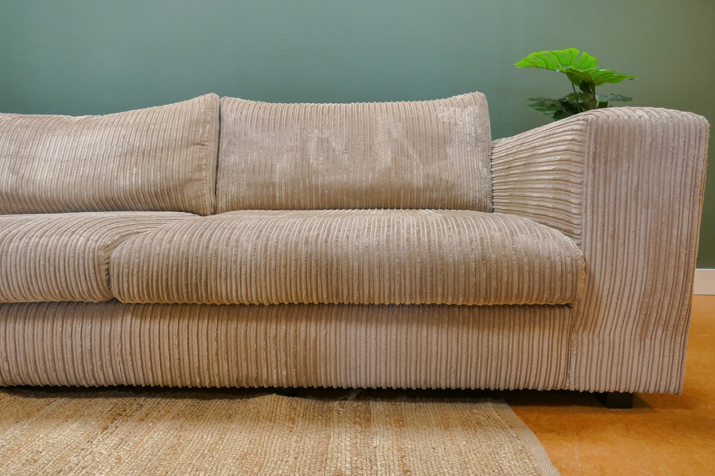Refurbished Hoekbank Ribstof Beige/Bruin