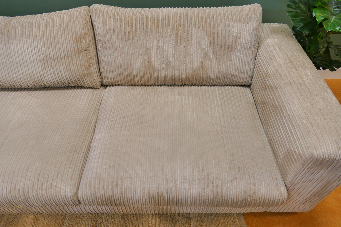 Refurbished Hoekbank Ribstof Beige/Bruin