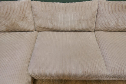 Refurbished Hoekbank Ribstof Beige/Bruin