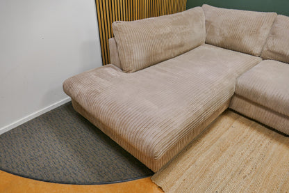 Refurbished Hoekbank Ribstof Beige/Bruin