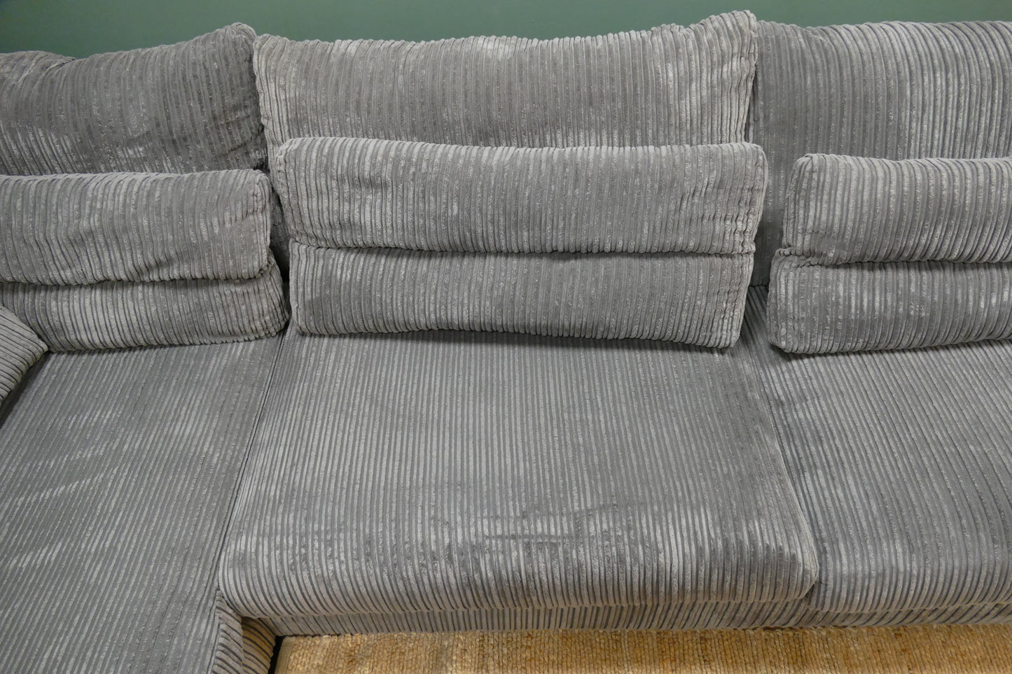 Refurbished Ribstof Hoekbank Grijs