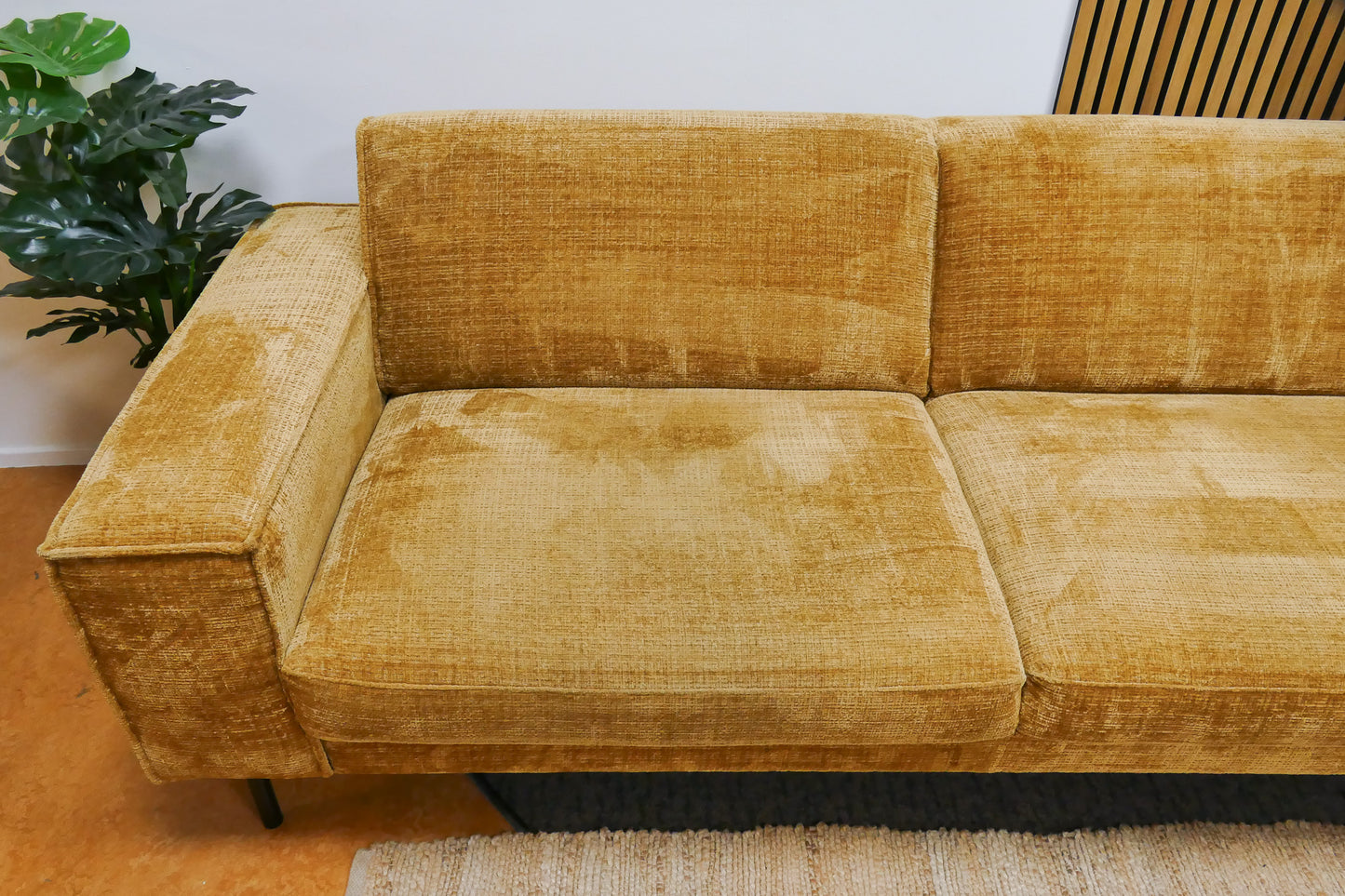 Refurbished Moderne Hoekbank Geel Bouclé