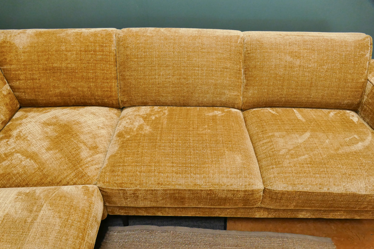 Refurbished Moderne Hoekbank Geel Bouclé