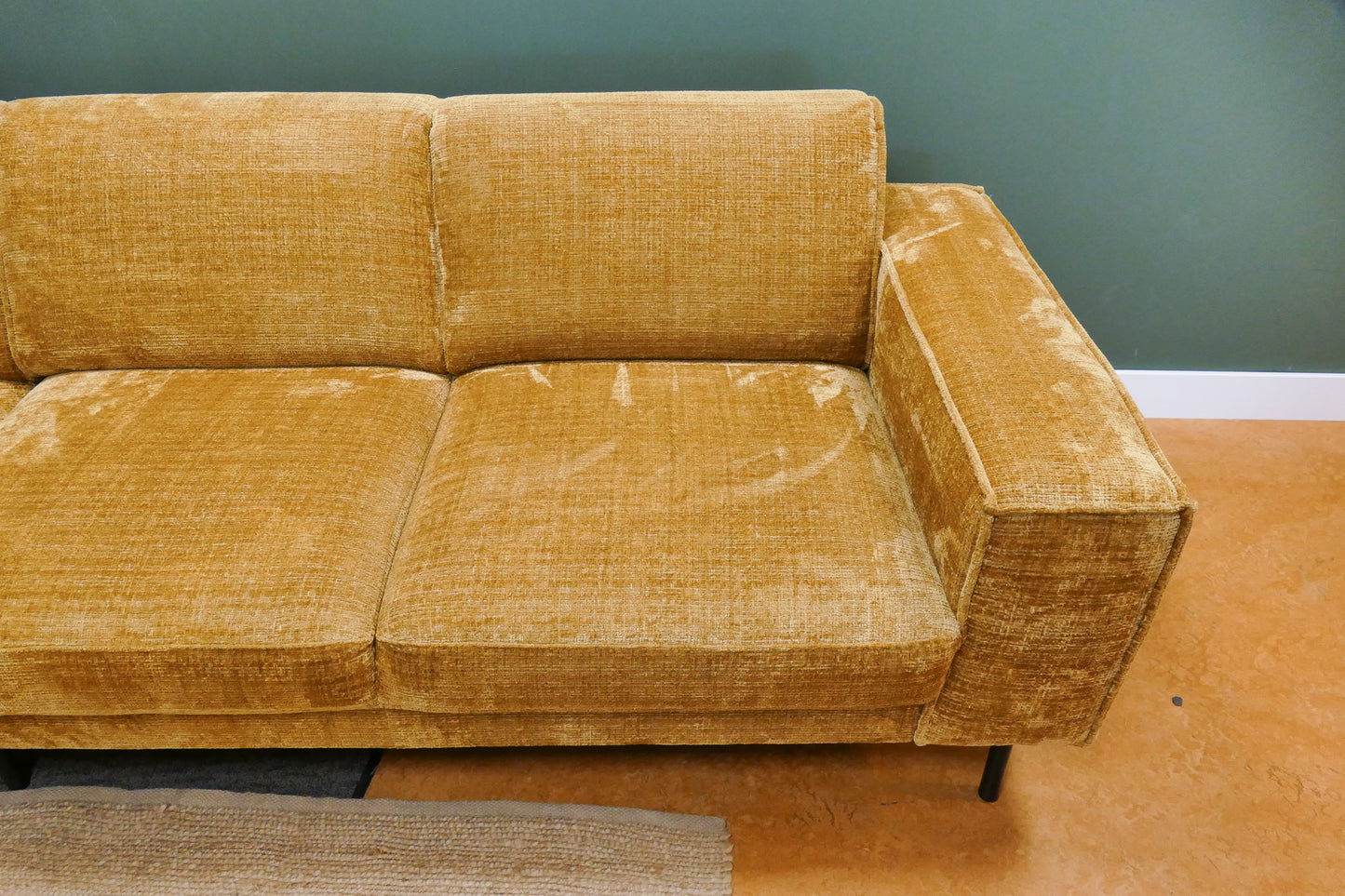 Refurbished Moderne Hoekbank Geel Bouclé