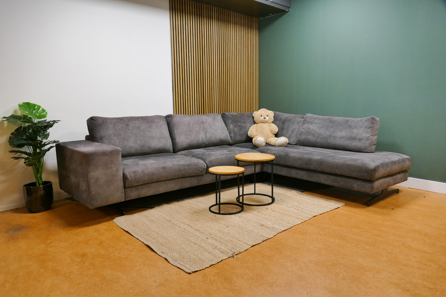 Refurbished Hoekbank Donker Grijs Velvet
