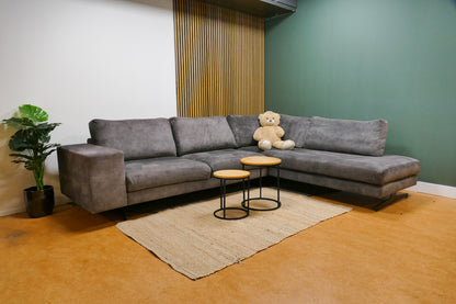 Refurbished Hoekbank Donker Grijs Velvet