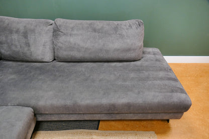 Refurbished Hoekbank Donker Grijs Velvet