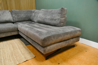 Refurbished Hoekbank Donker Grijs Velvet