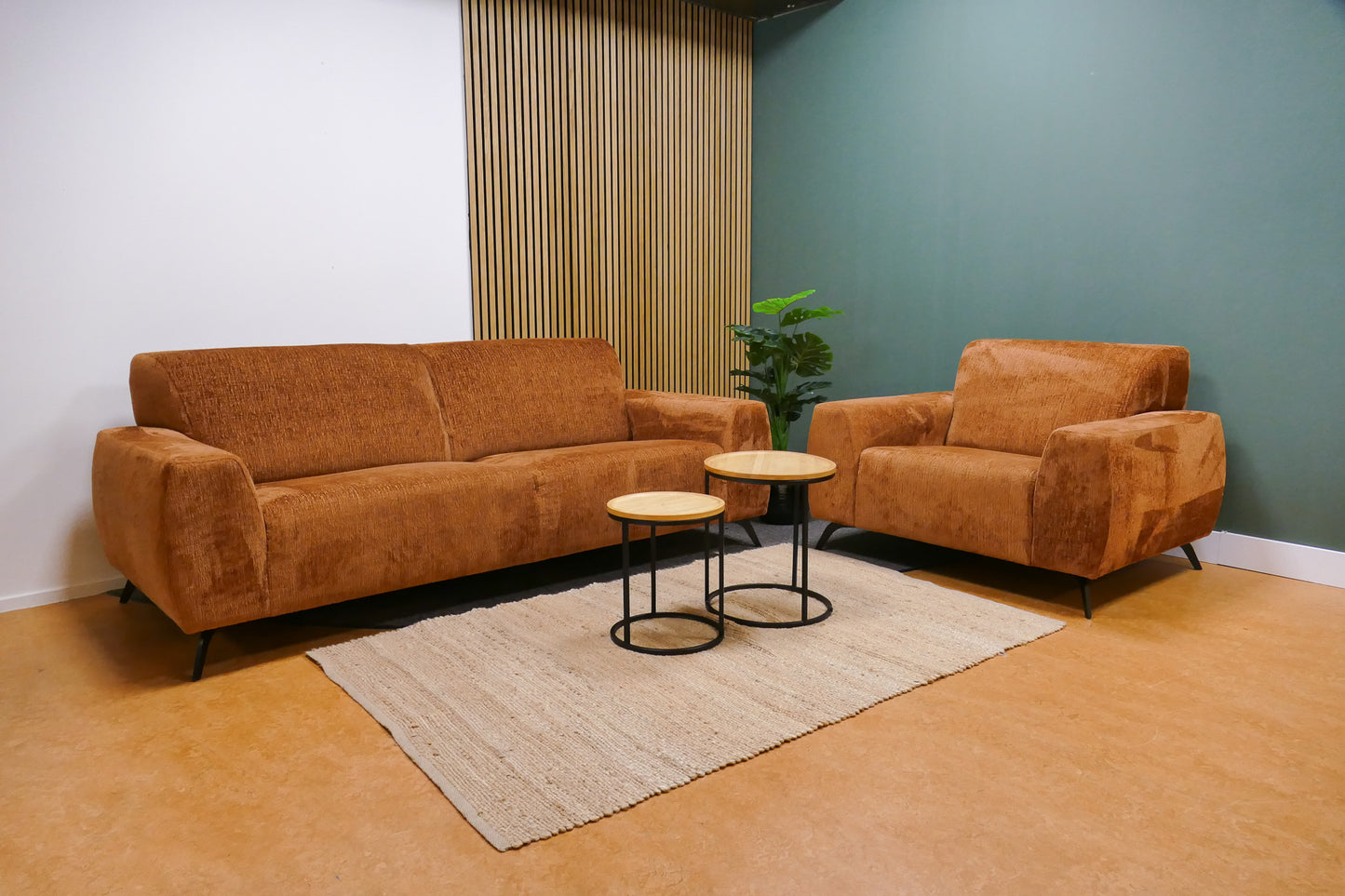 Refurbished banken set oranje + fauteuil