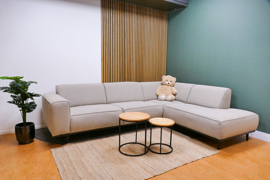 Refurbished hoekbank bouclé beige