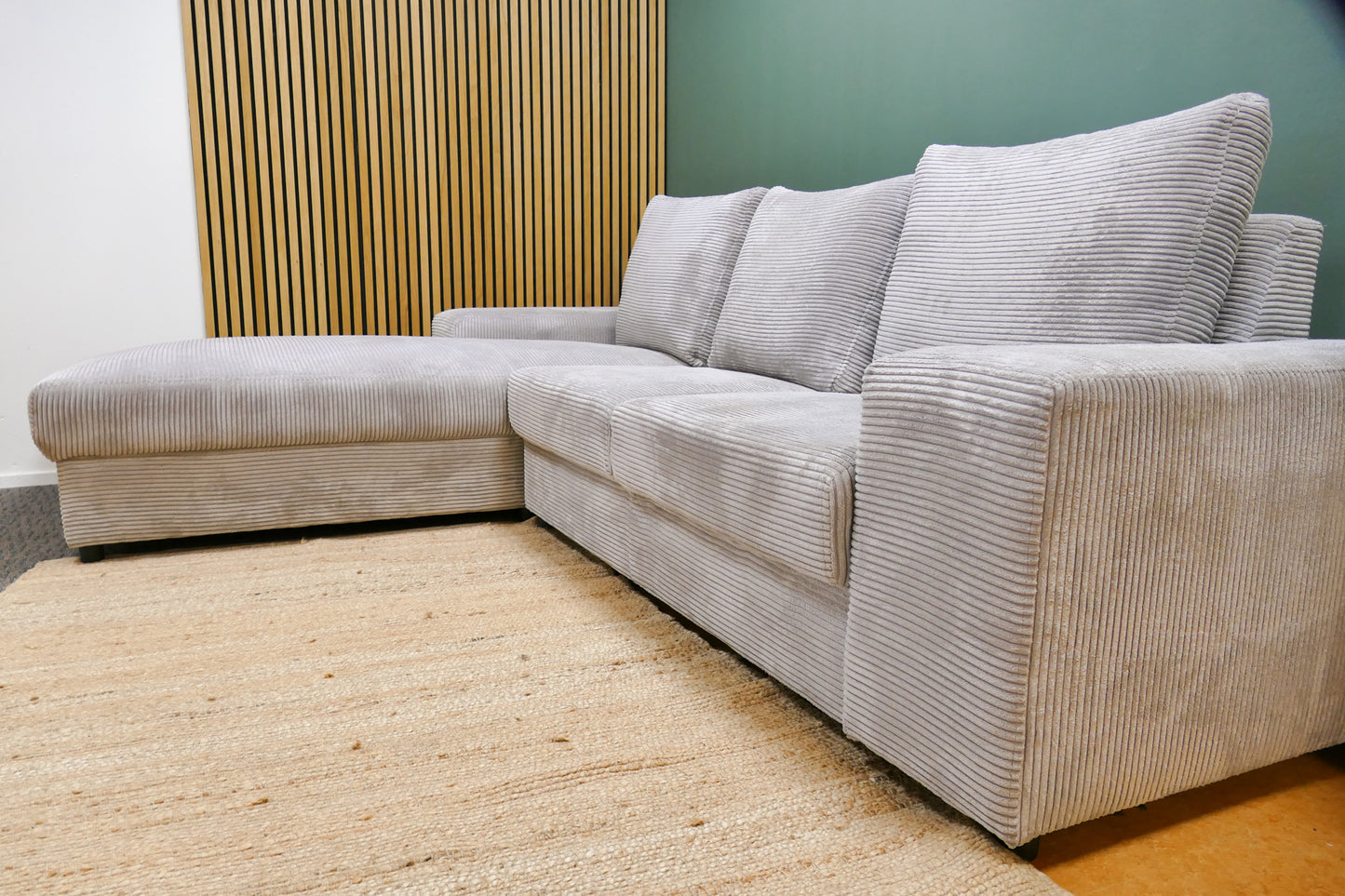 Refurbished Chaise Longue Ribstof Lichtgrijs