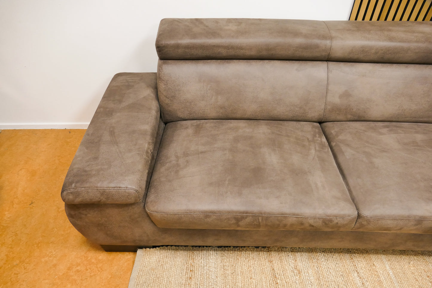 Refurbished Hoekbank Microvezel Bruin met Verstelbare Hoofdsteunen