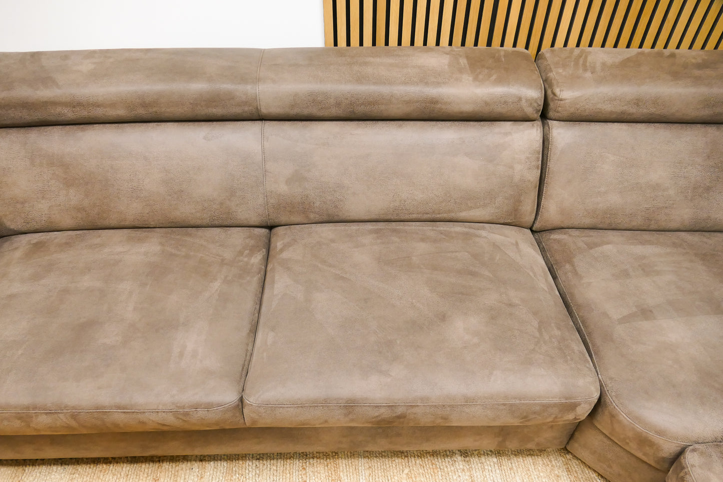 Refurbished Hoekbank Microvezel Bruin met Verstelbare Hoofdsteunen