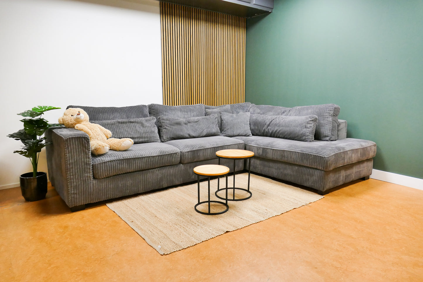 Refurbished Ribstof Lounge Hoekbank Antraciet