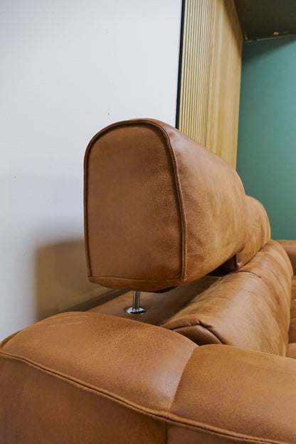 Refurbished 3-Zits Electrisch Mancini Vicenza Microvezel Cognac