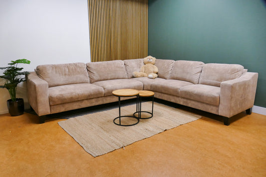 Refurbished Hoekbank Beige Velvet Profijt Meubel