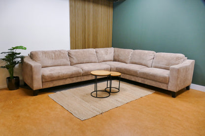 Refurbished Hoekbank Beige Velvet Profijt Meubel