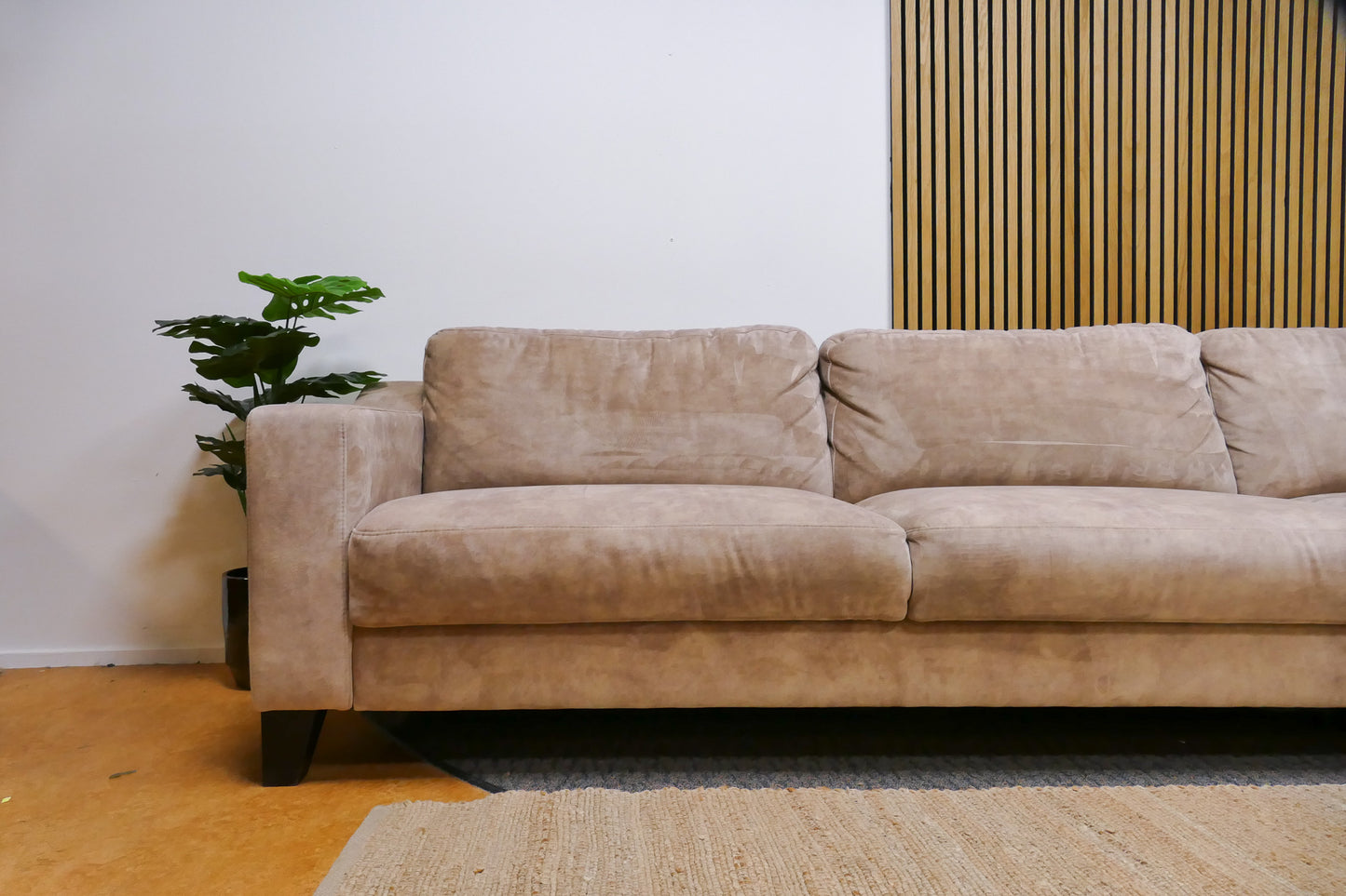 Refurbished Hoekbank Beige Velvet Profijt Meubel