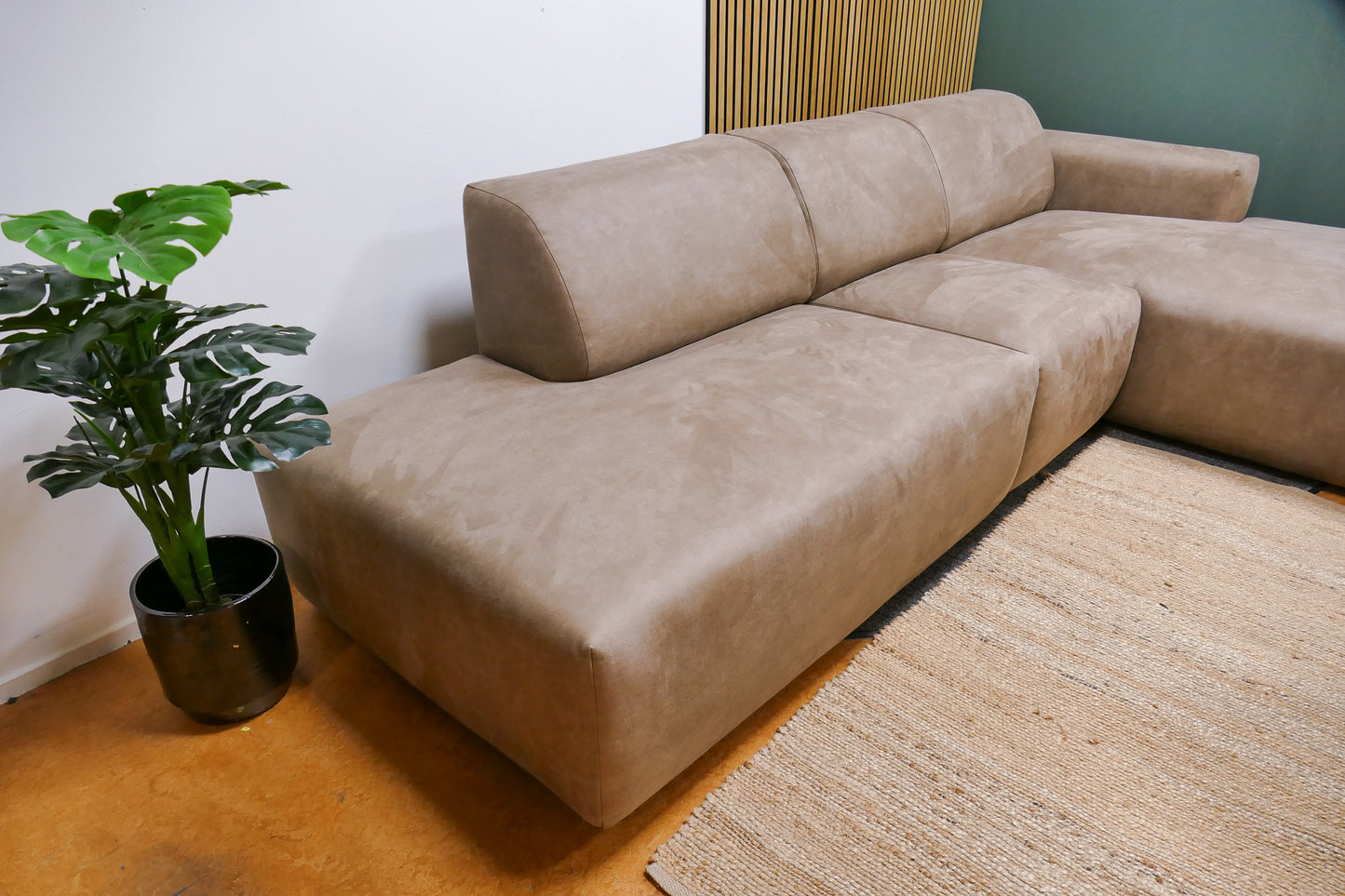 Refurbished Chaise Longue Microvezel Taupe / Camel