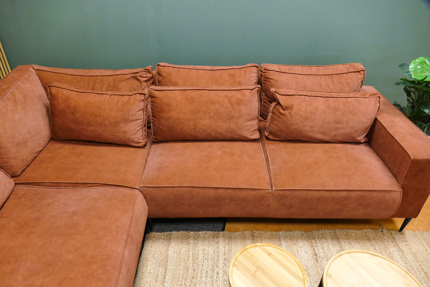 Refurbished Moderne Hoekbank Velvet Roestbruin