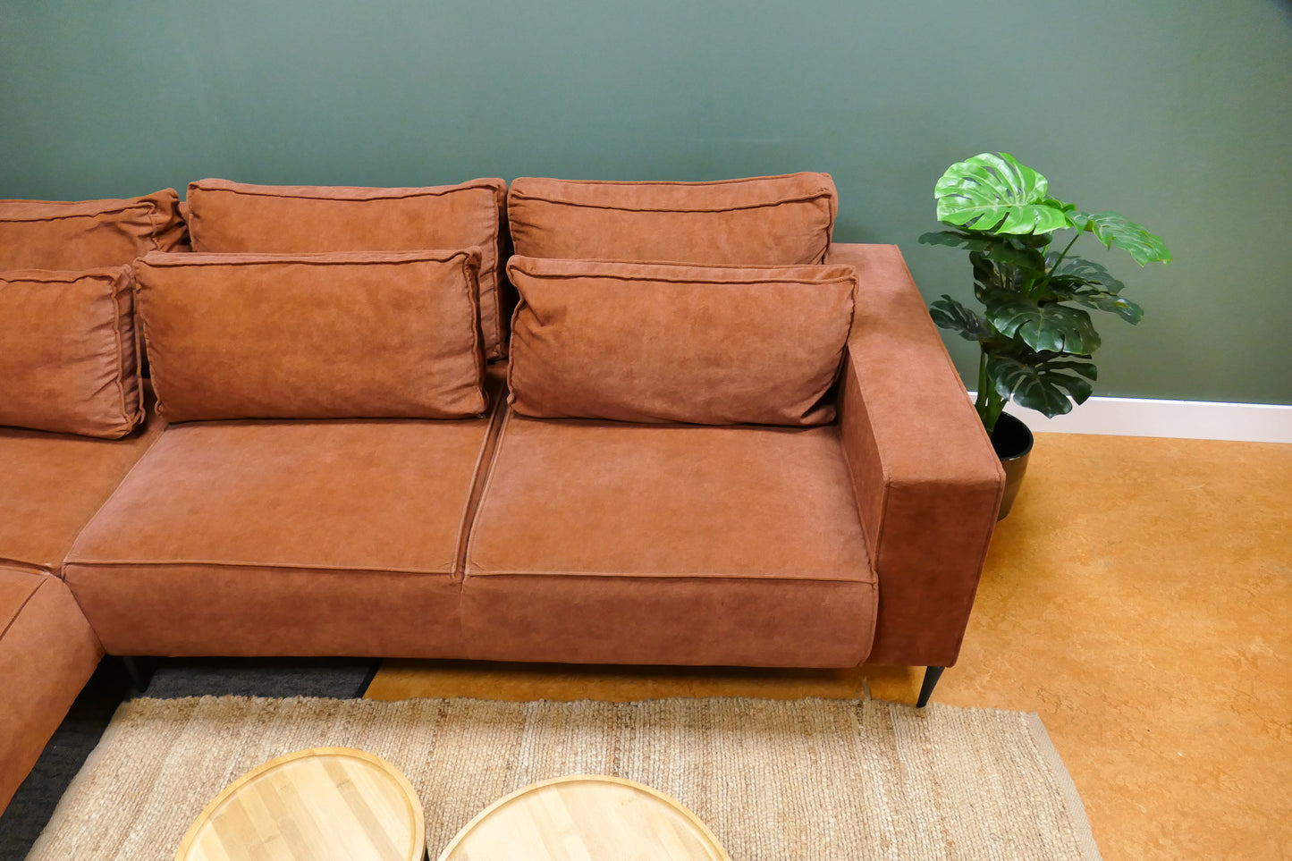 Refurbished Moderne Hoekbank Velvet Roestbruin