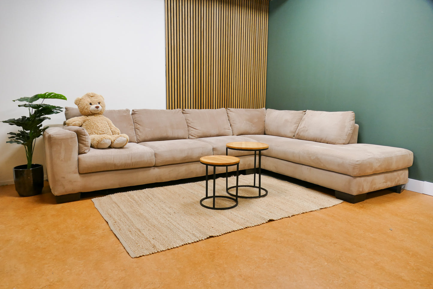Refurbished Grote Hoekbank Italsofa Beige/Camel Gemêleerd