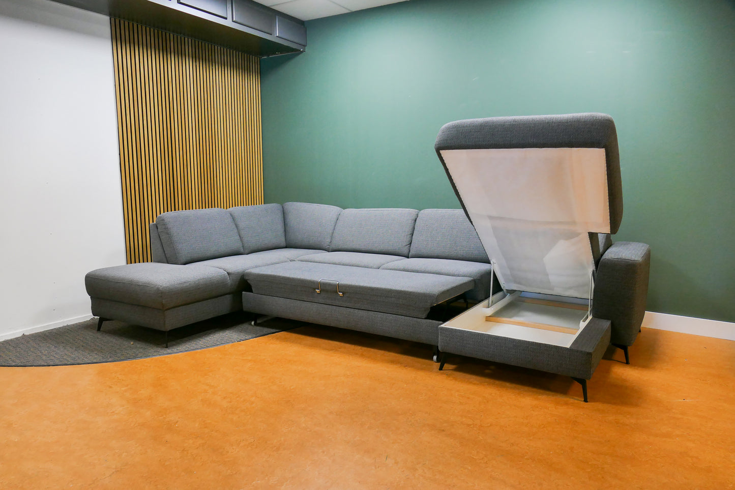 Refurbished U Bank / Slaapbank Antraciet met Opbergruimte