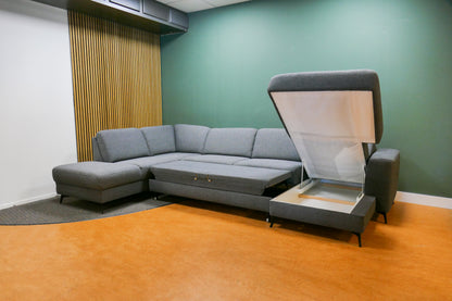 Refurbished U Bank / Slaapbank Antraciet met Opbergruimte