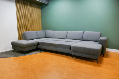 Refurbished U Bank / Slaapbank Antraciet met Opbergruimte