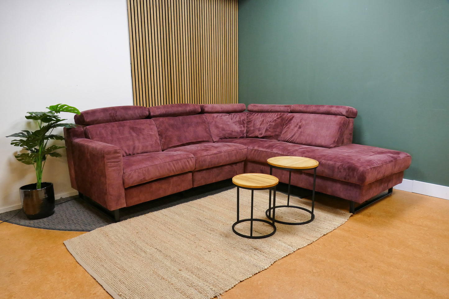 Refurbished Velvet Hoekbank Magenta Paars Zitmaxx