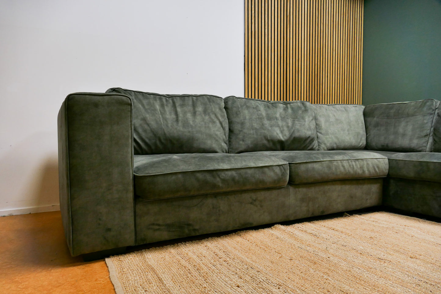 Refurbished Grote Lounge Hoekbank Groen Velvet