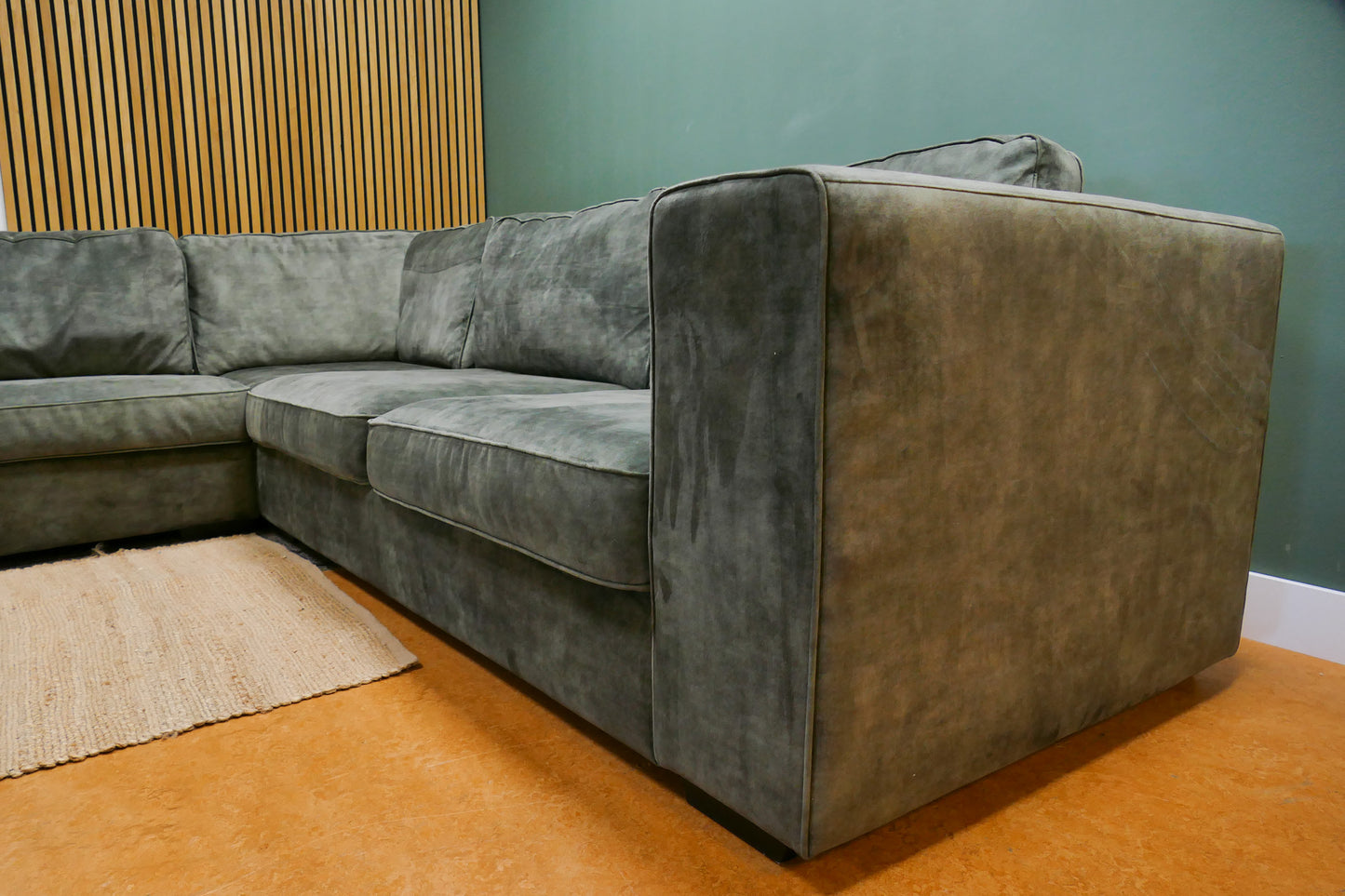 Refurbished Grote Lounge Hoekbank Groen Velvet