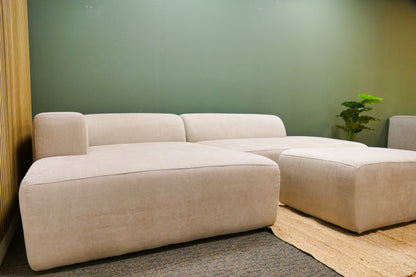 Refurbished Chaise Longue Beige 4x6 Sofa Met Hocker