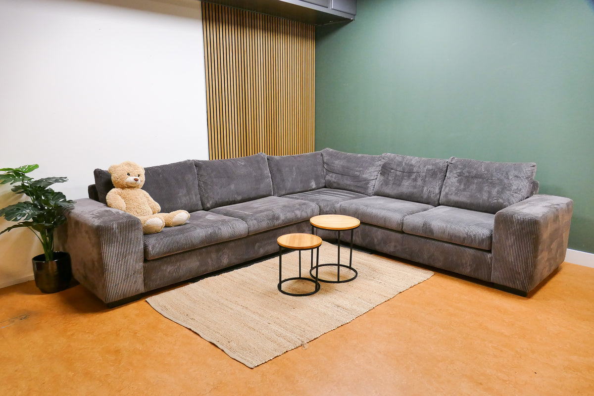 Refurbished Grote Lounge Hoekbank Ribstof Antraciet
