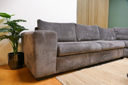 Refurbished Grote Lounge Hoekbank Ribstof Antraciet