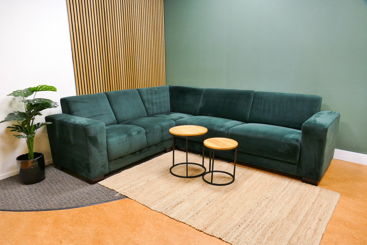 Refurbished Kleine Hoekbank Velvet Donkergroen