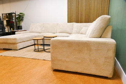 Refurbished Grote U Bank Ribstof Beige