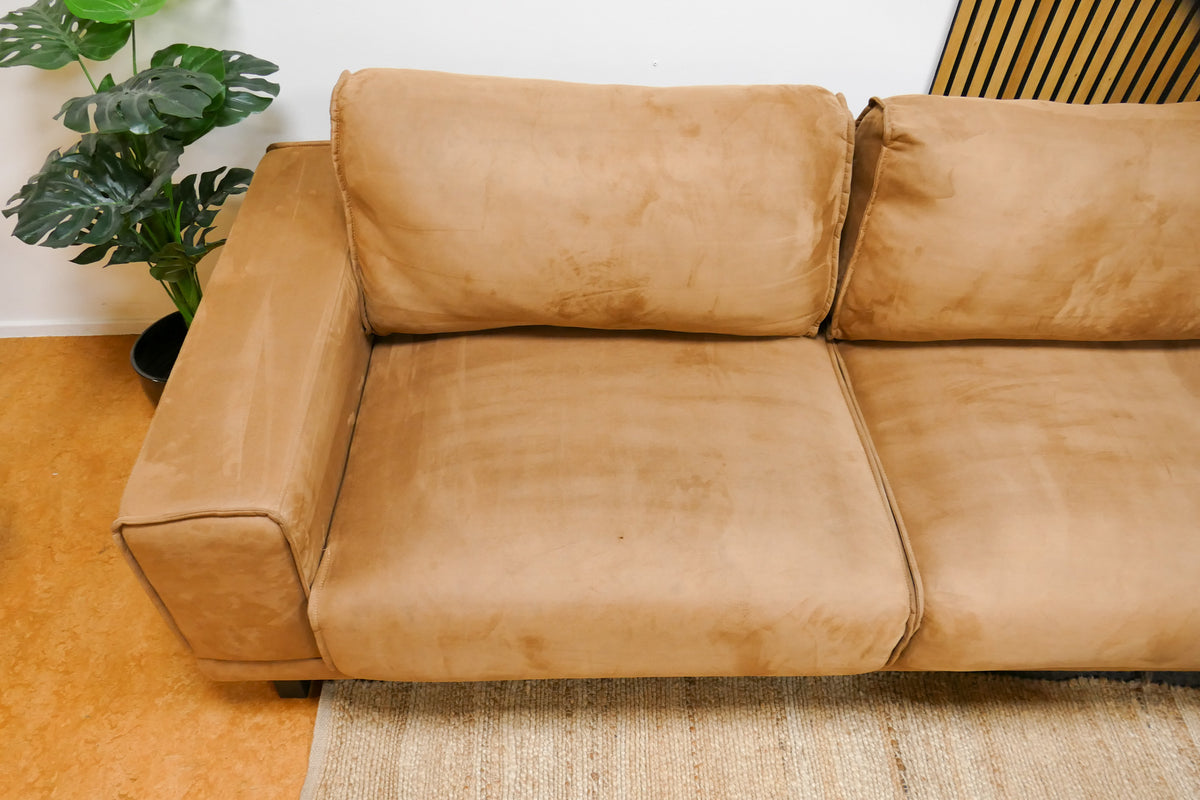 Refurbished Moderne Hoekbank De Bommel Microvezel Cognac