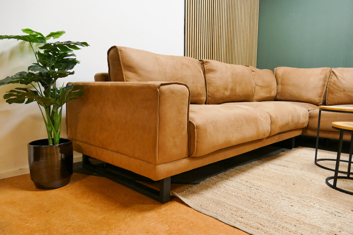 Refurbished Moderne Hoekbank De Bommel Microvezel Cognac
