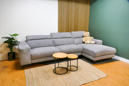 Refurbished Brede Bank met Chaise Longue Grijs